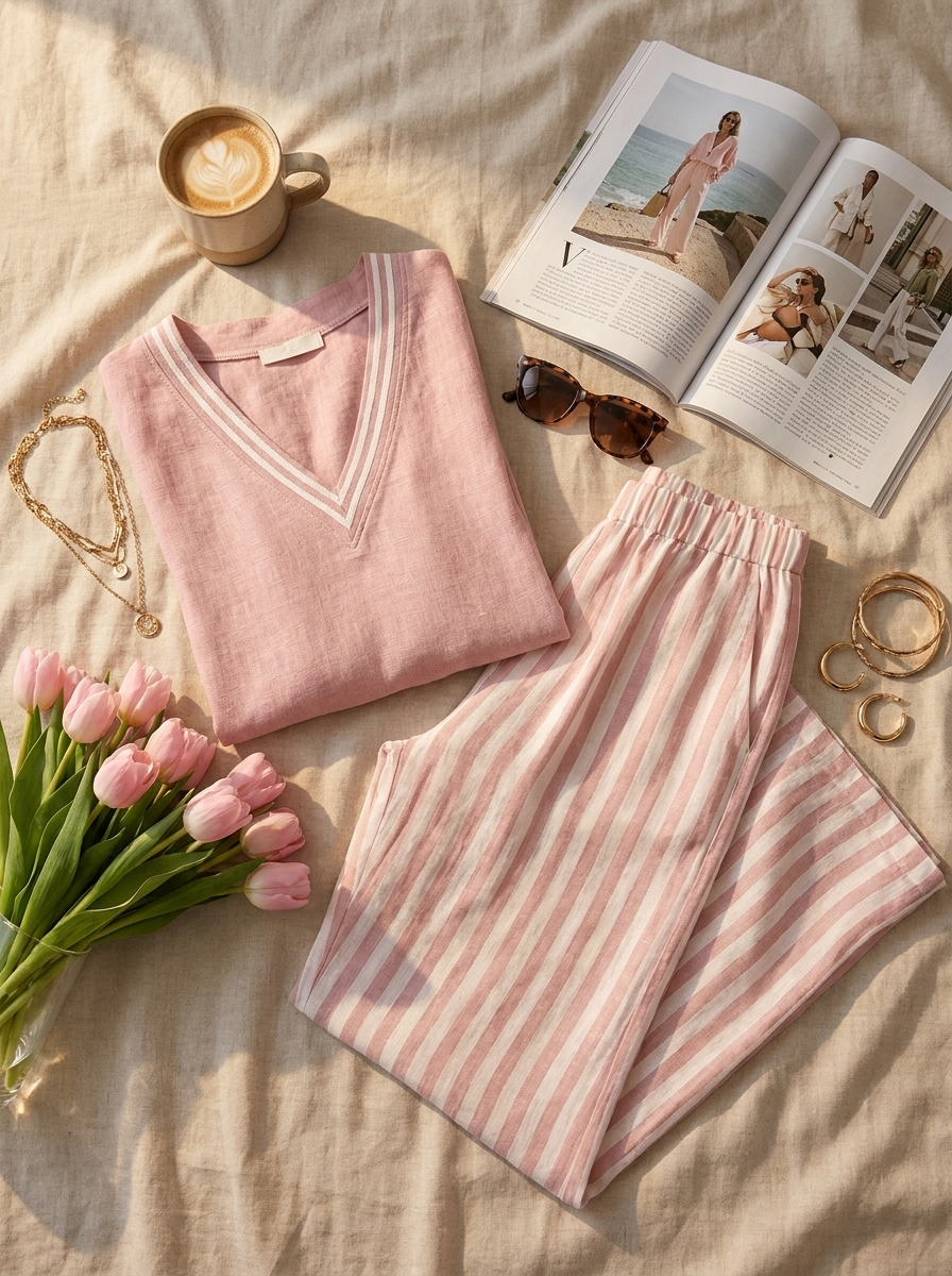 Liesl | Striped Linen-Cotton Two-Piece Set