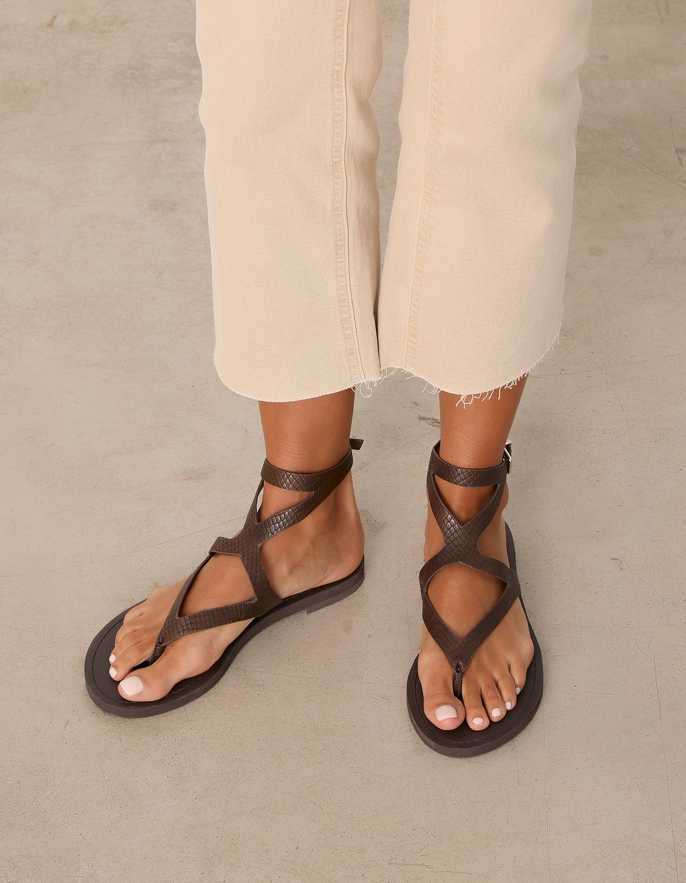 Sindisiwe | Flat Snake-Print Roman Sandal