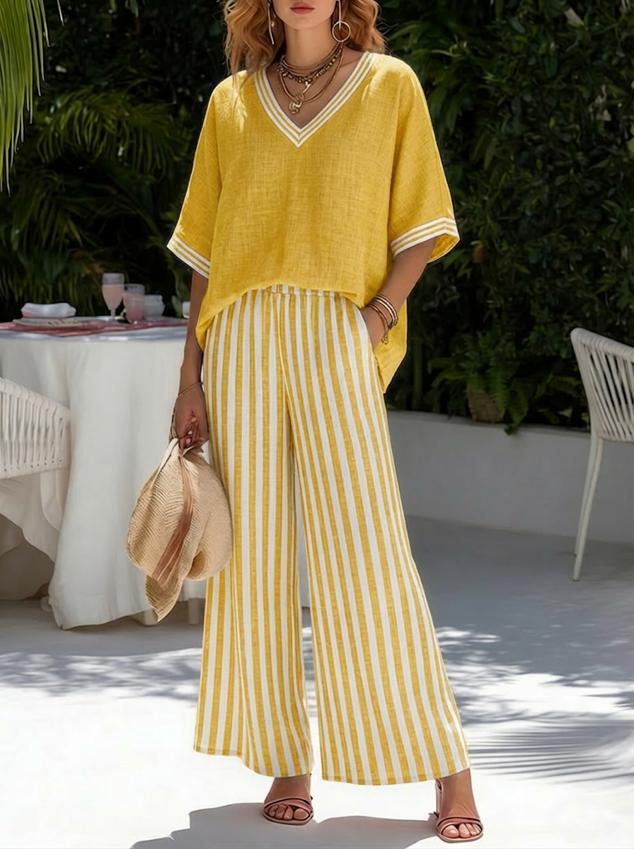 Liesl | Striped Linen-Cotton Two-Piece Set