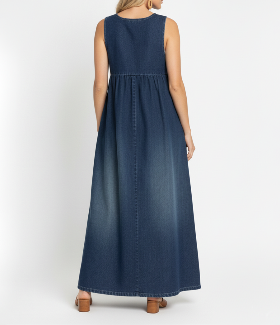 Odette | Vintage Washed Denim Maxi Dress