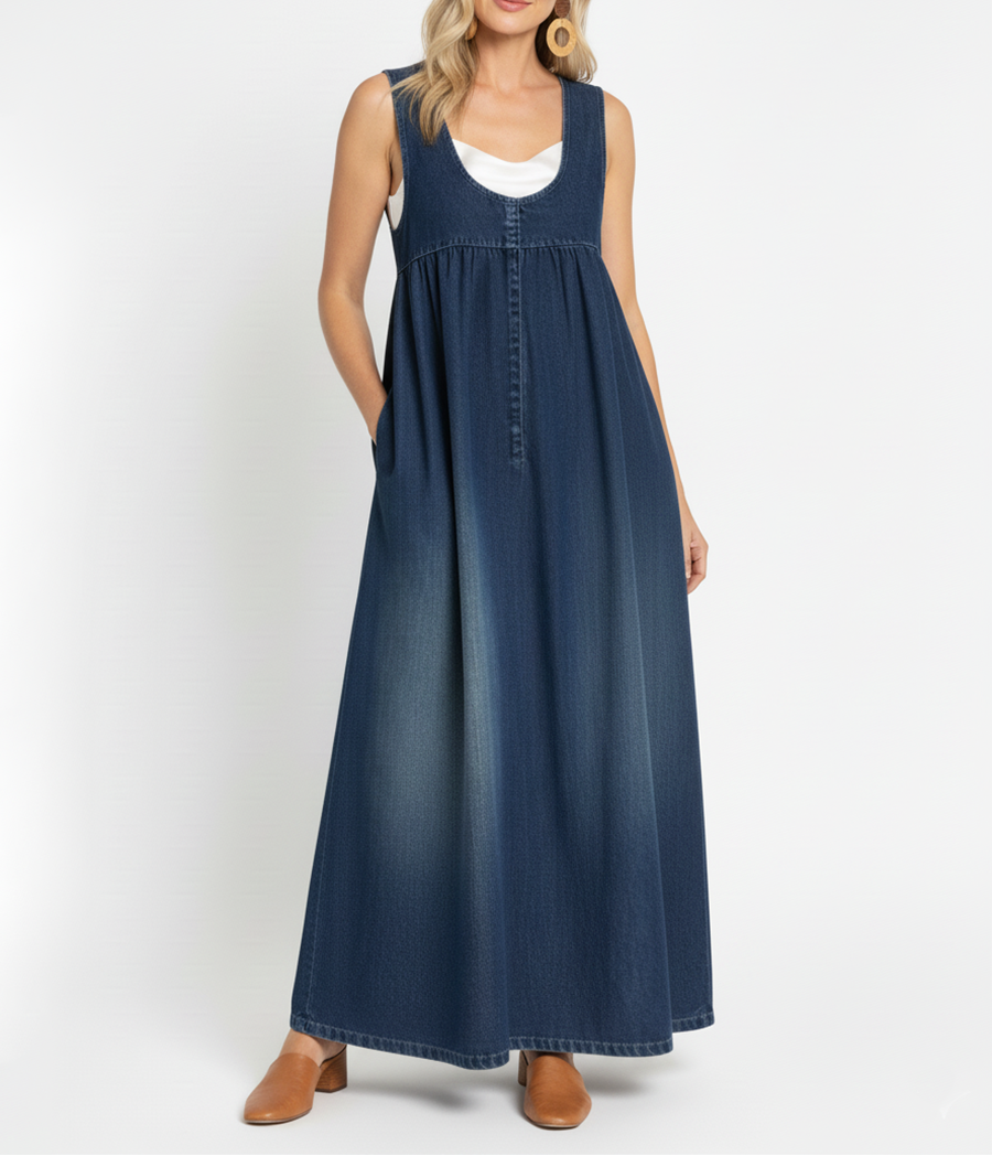 Odette | Vintage Washed Denim Maxi Dress
