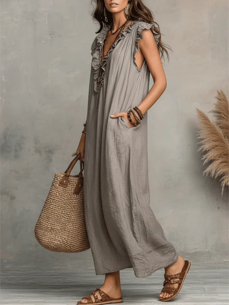 Liezel | Flowy Linen Boho Maxi Dress