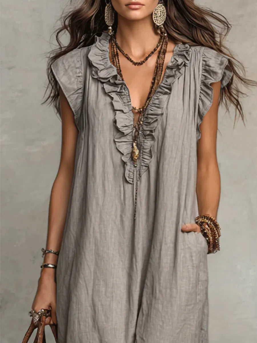 Liezel | Flowy Linen Boho Maxi Dress