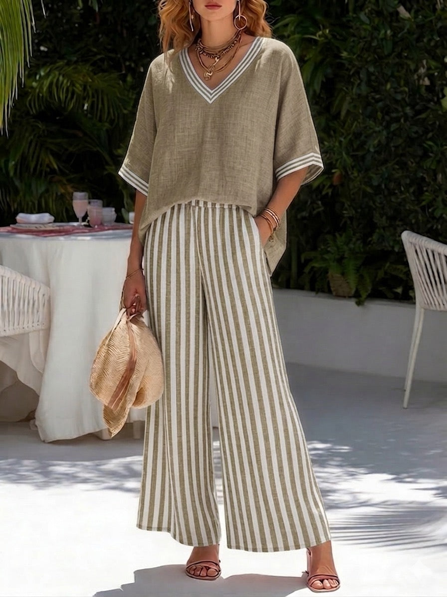 Liesl | Striped Linen-Cotton Two-Piece Set