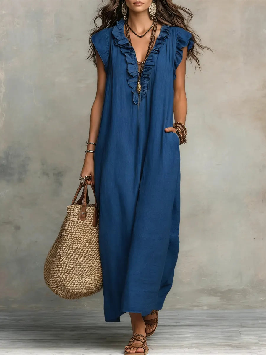 Liezel | Flowy Linen Boho Maxi Dress
