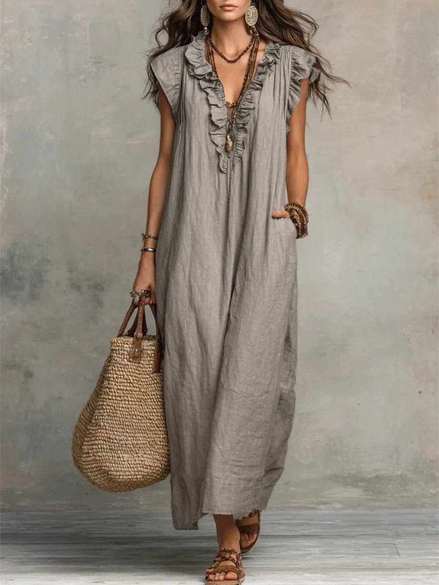Liezel | Flowy Linen Boho Maxi Dress