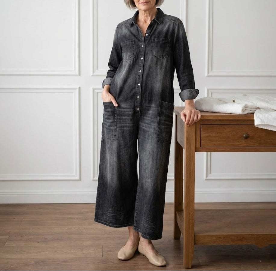 Rosalie | Vintage Washed Denim Jumpsuit