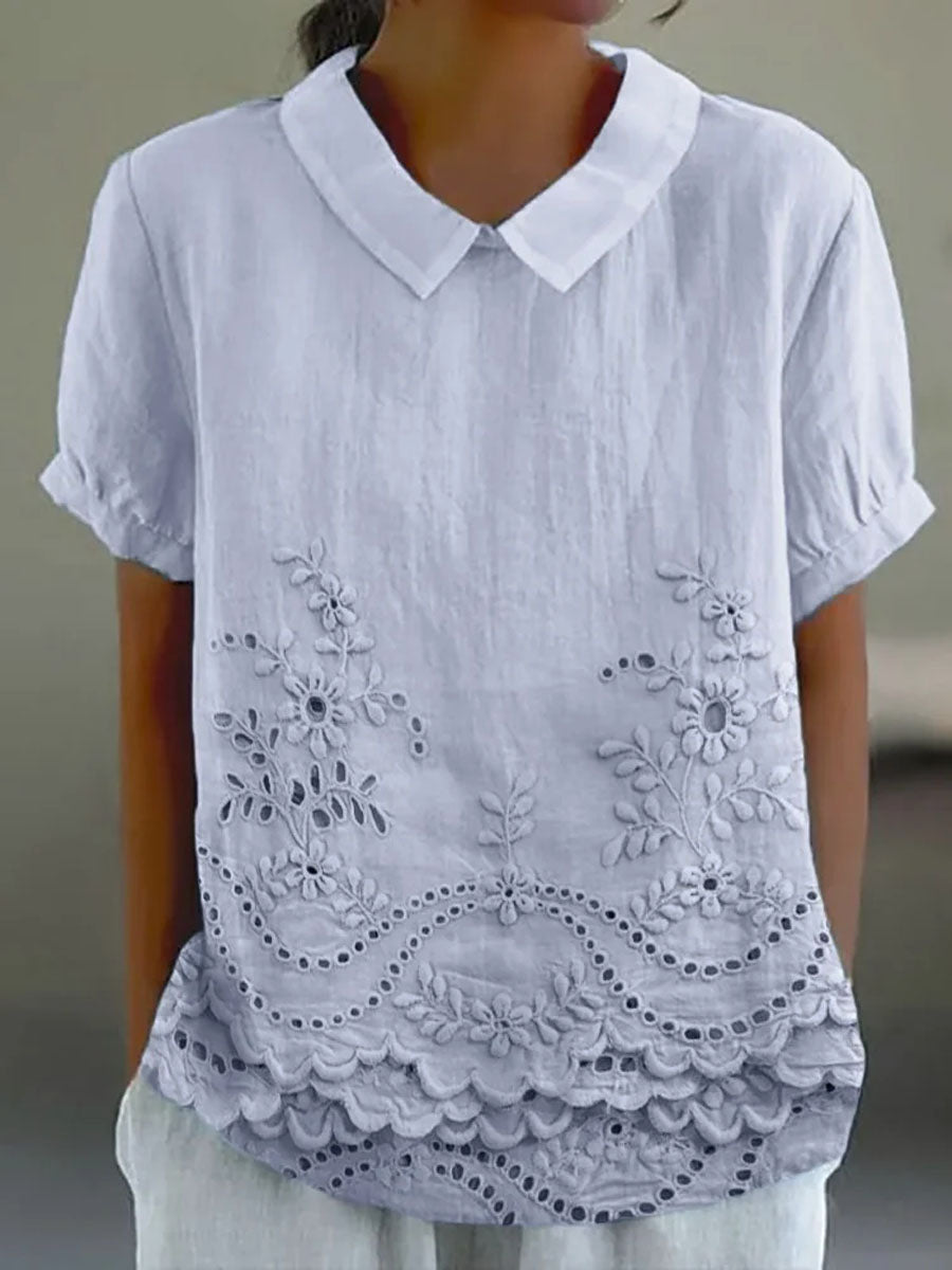 Camille | Floral Embroidered Linen Shirt