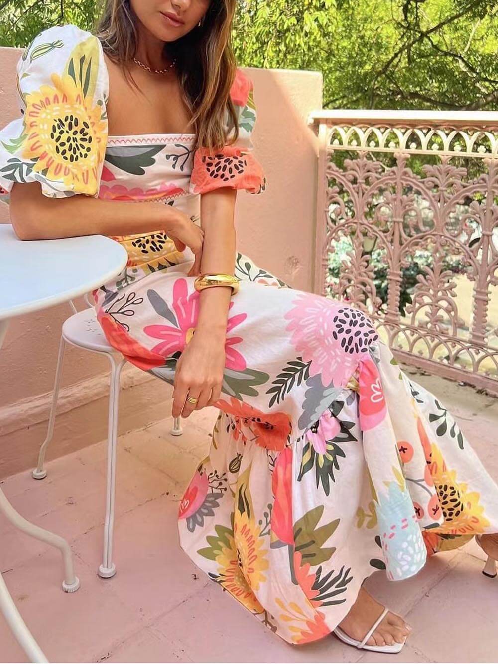 Saskia | Floral Linen Maxi Dress
