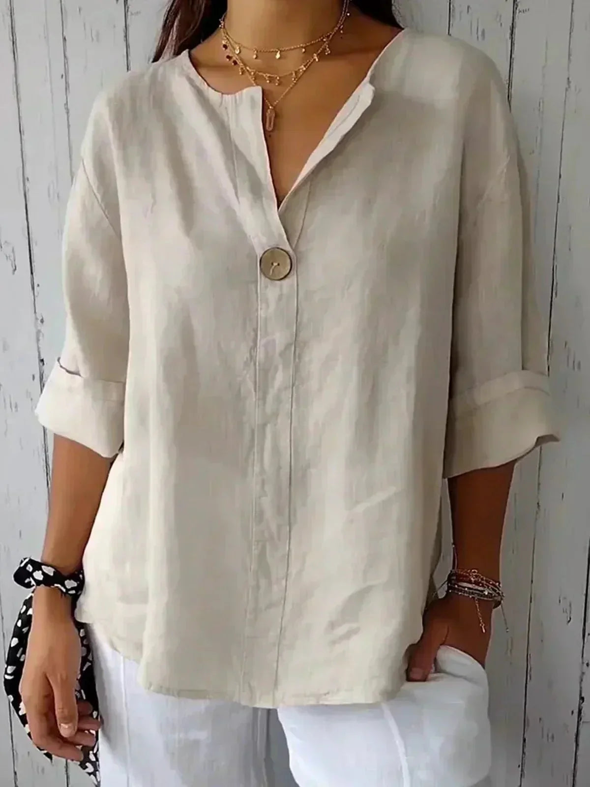 Thandekile | Linen Relaxed V-Neck Top