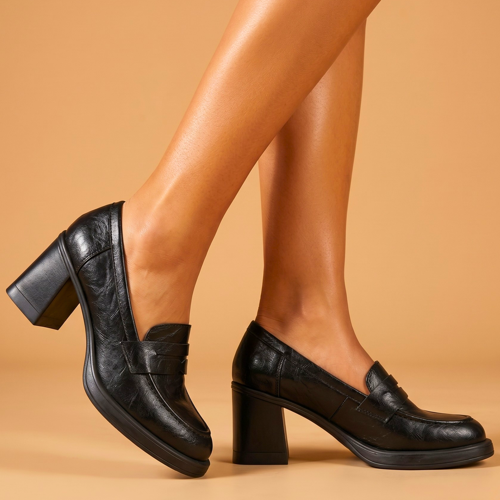 Lebone | Vintage Leather Block Heel Loafer