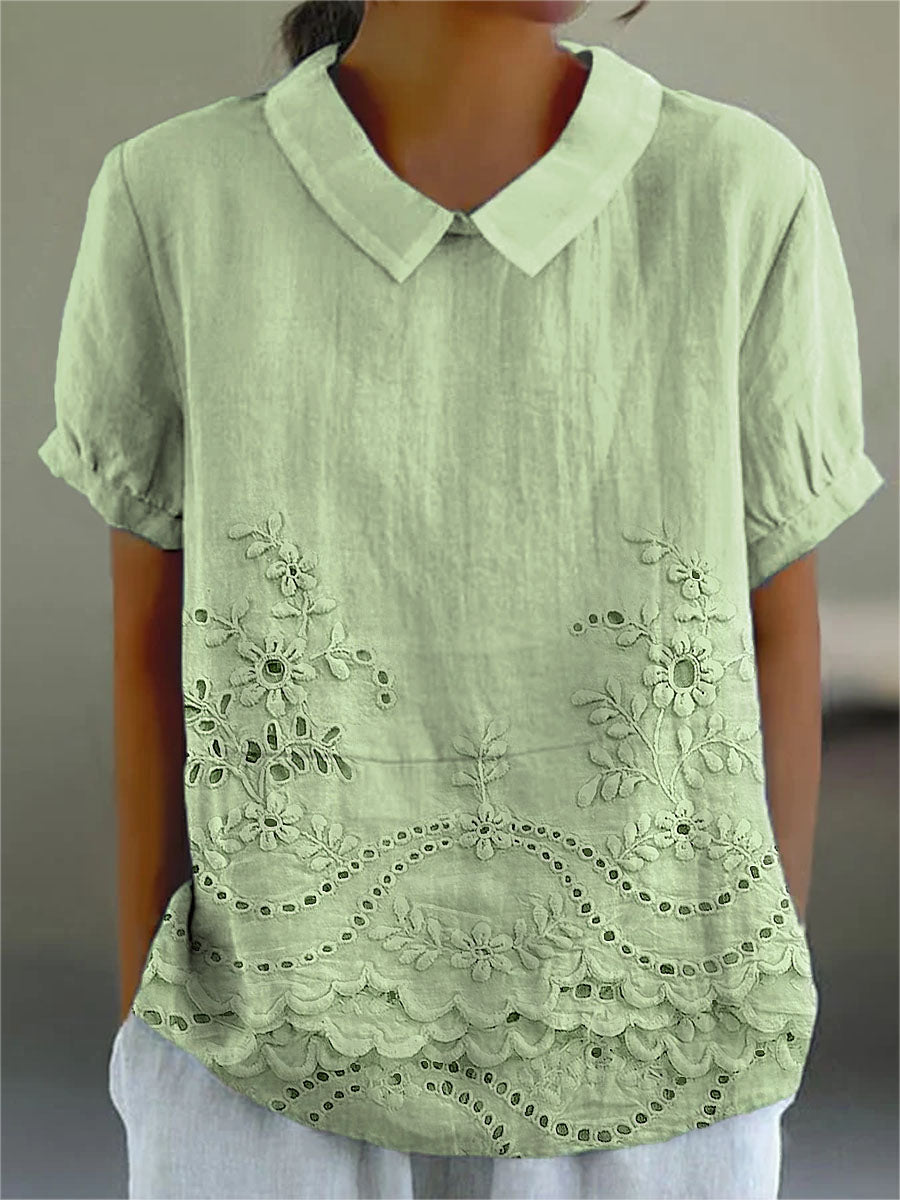 Camille | Floral Embroidered Linen Shirt