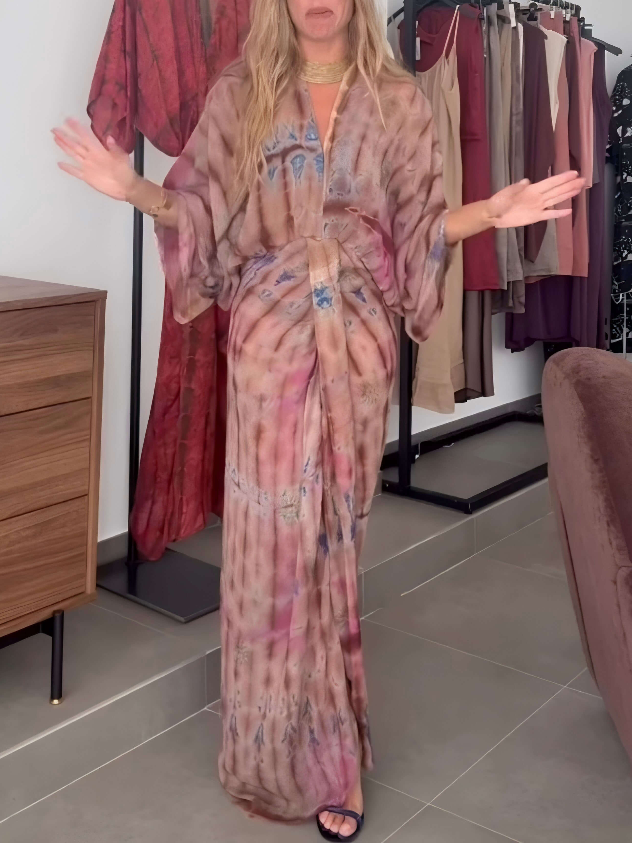 Thalia | Pleated Kimono Midi Dress