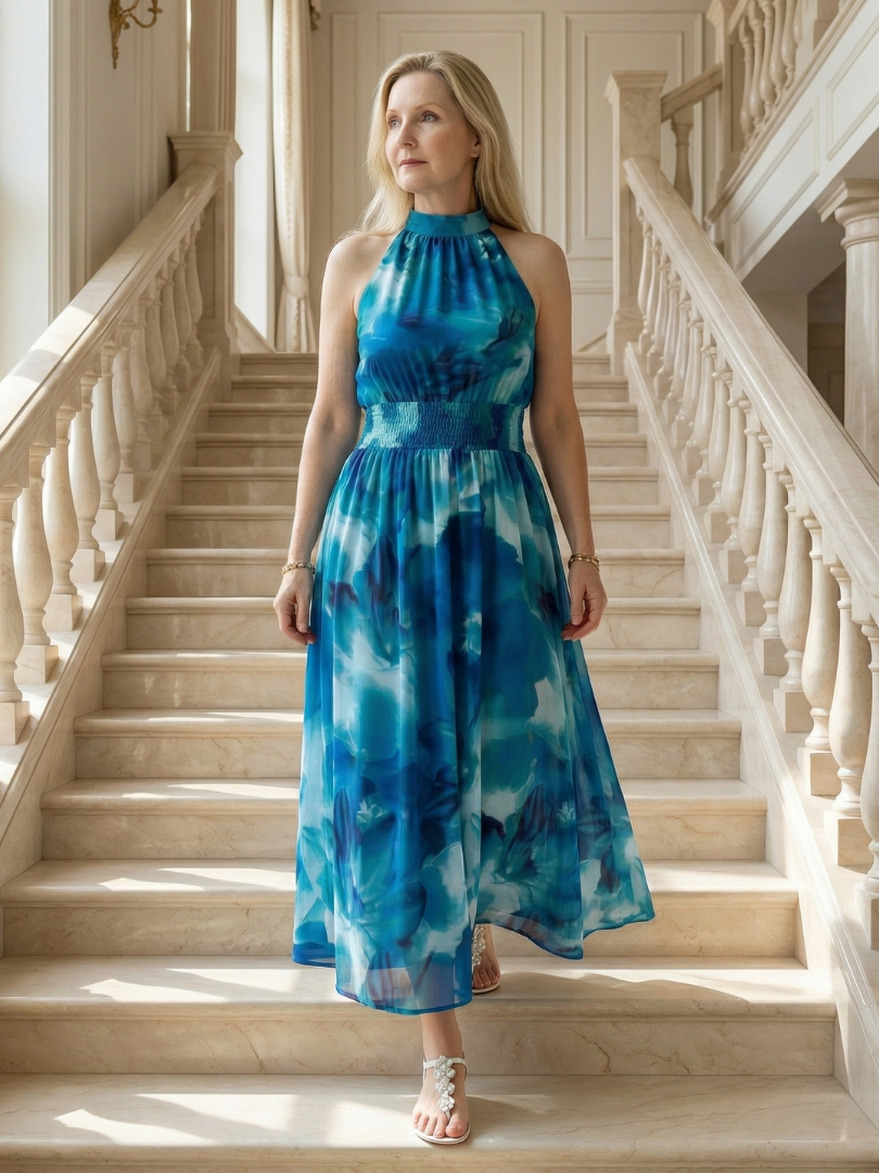 Céleste | Gathered Halter Midi Dress