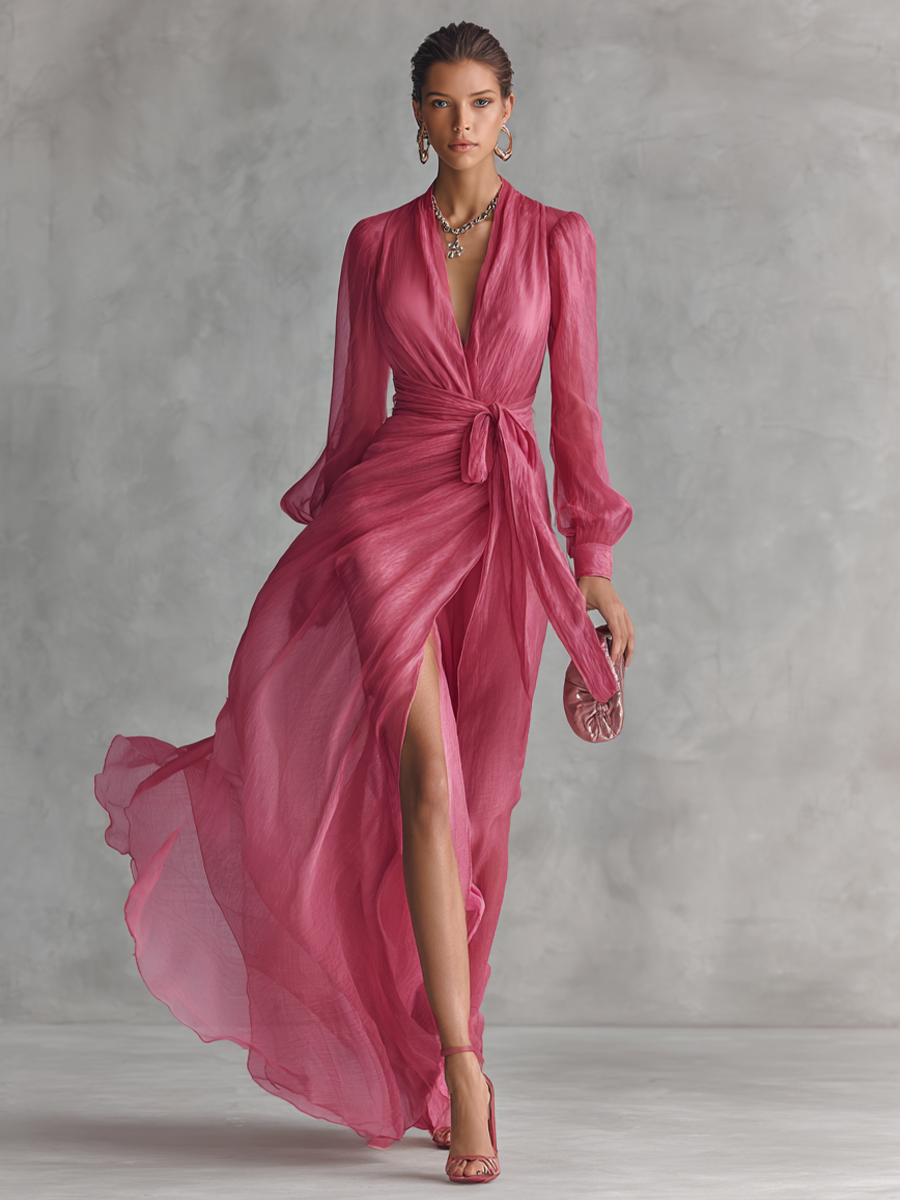 Nhlanhlayethu | Beaded Chiffon V-Neck Maxi Dress