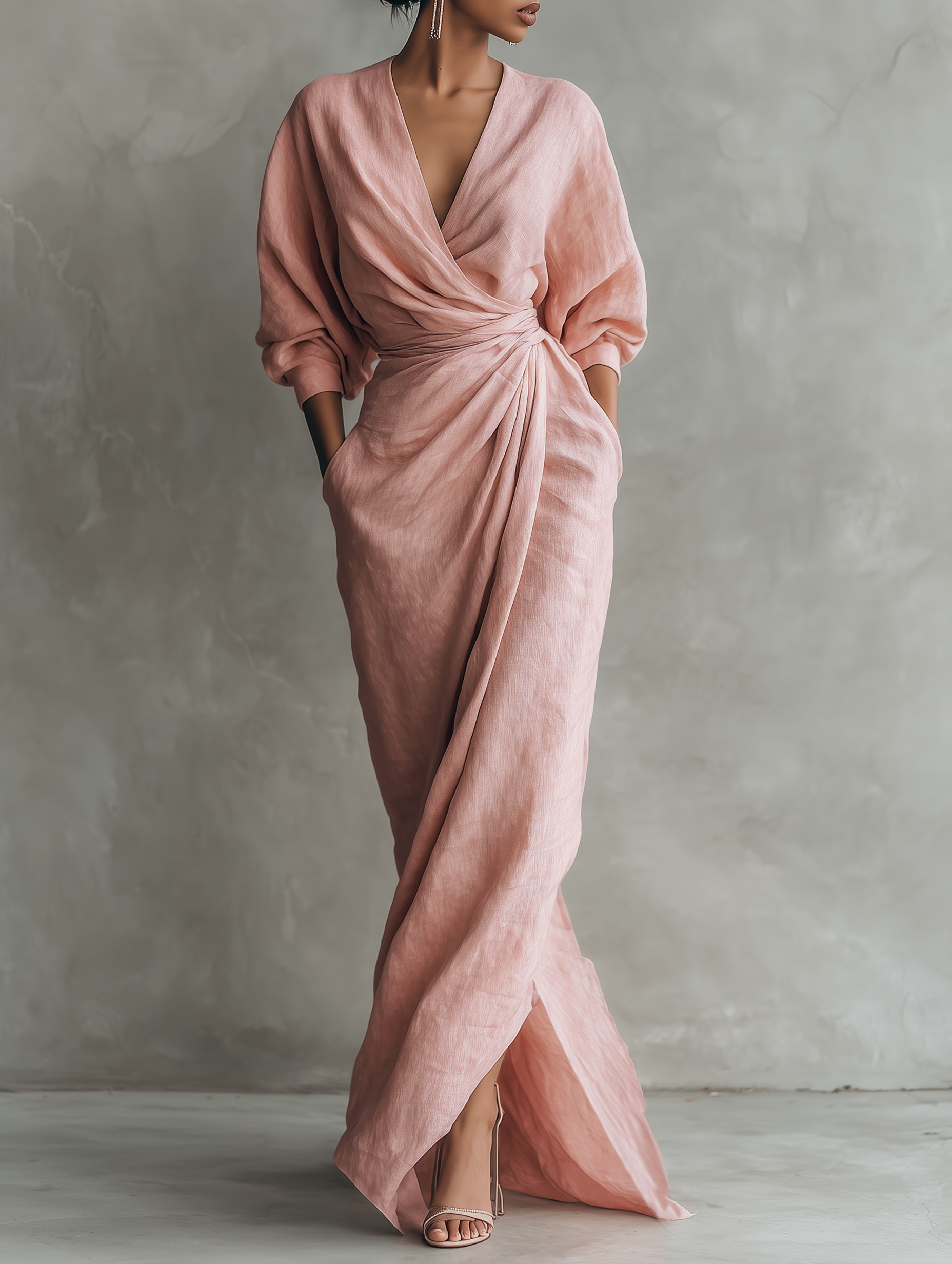 Naledi | Linen Blend V-Neck Maxi Dress