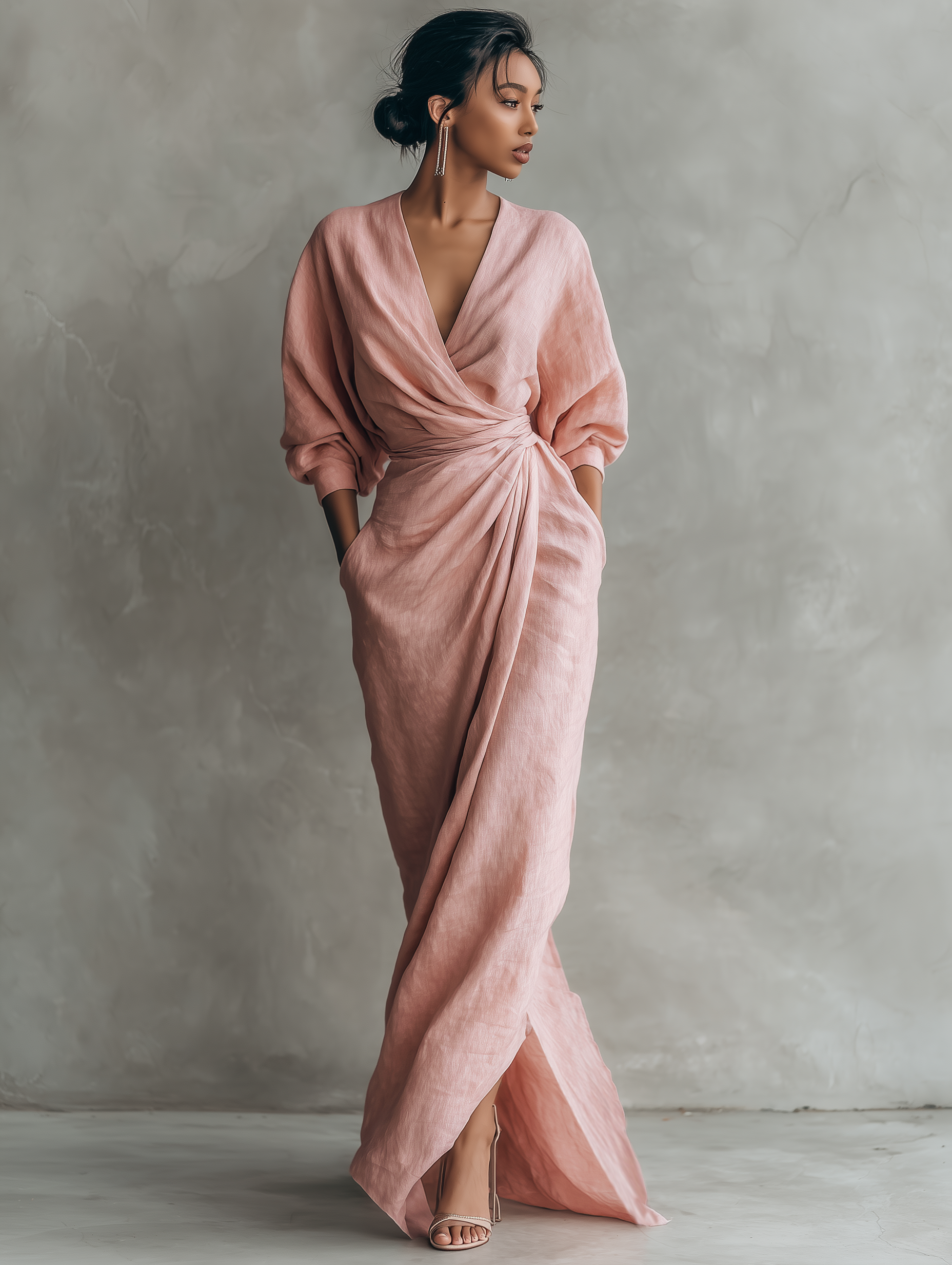 Naledi | Linen Blend V-Neck Maxi Dress