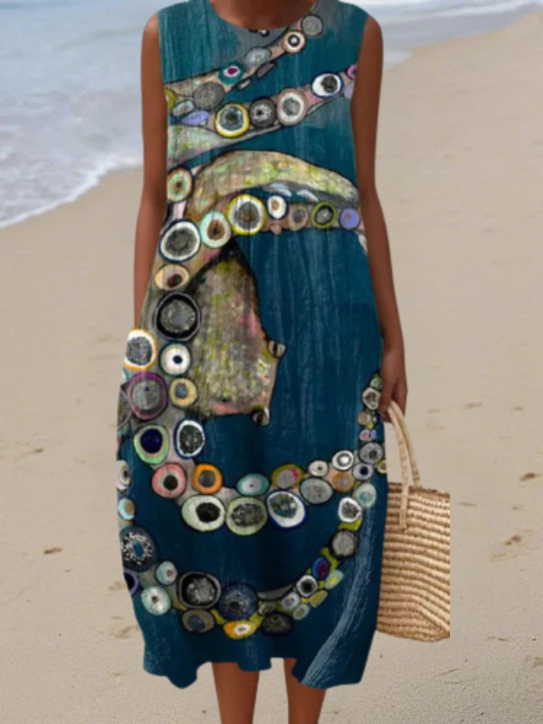 Luna | Nautical Print Midi Dress