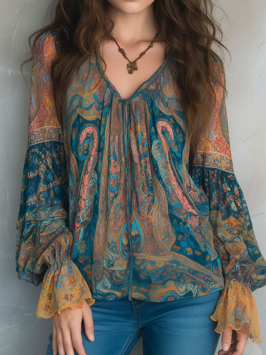 Nozibusiso | Bohemian Paisley Ruffled Chiffon Blouse
