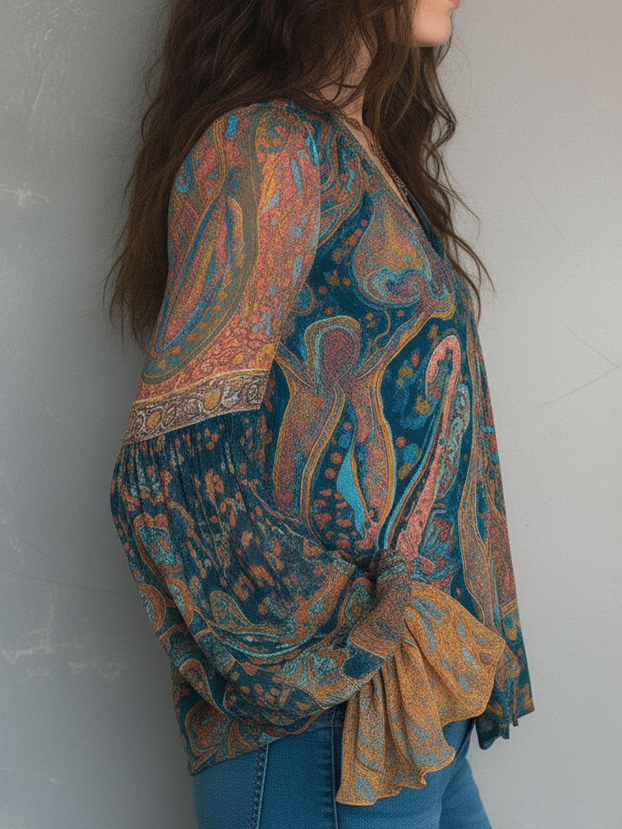 Nozibusiso | Bohemian Paisley Ruffled Chiffon Blouse