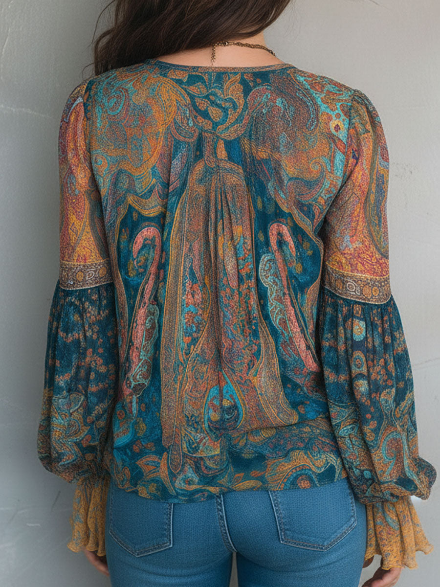 Nozibusiso | Bohemian Paisley Ruffled Chiffon Blouse