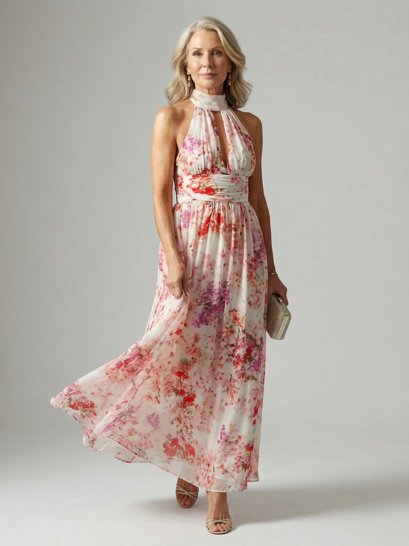 Delphine | Floral Halter Maxi Dress