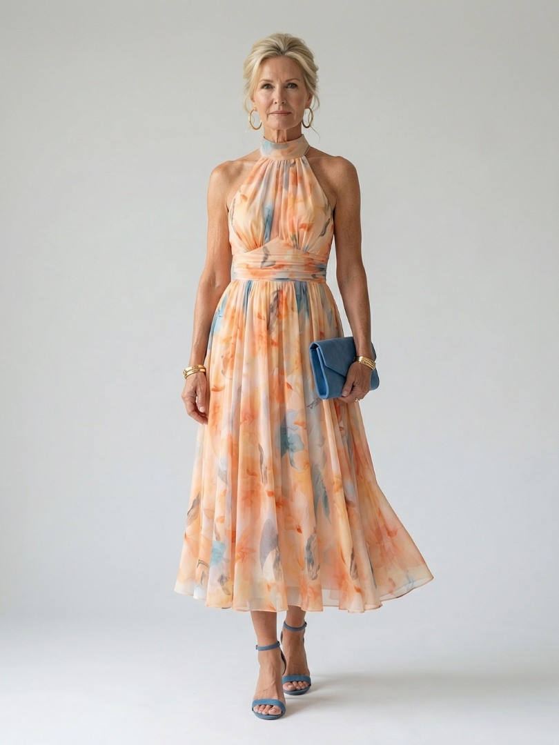 Chloé | Gathered Halter Midi Dress