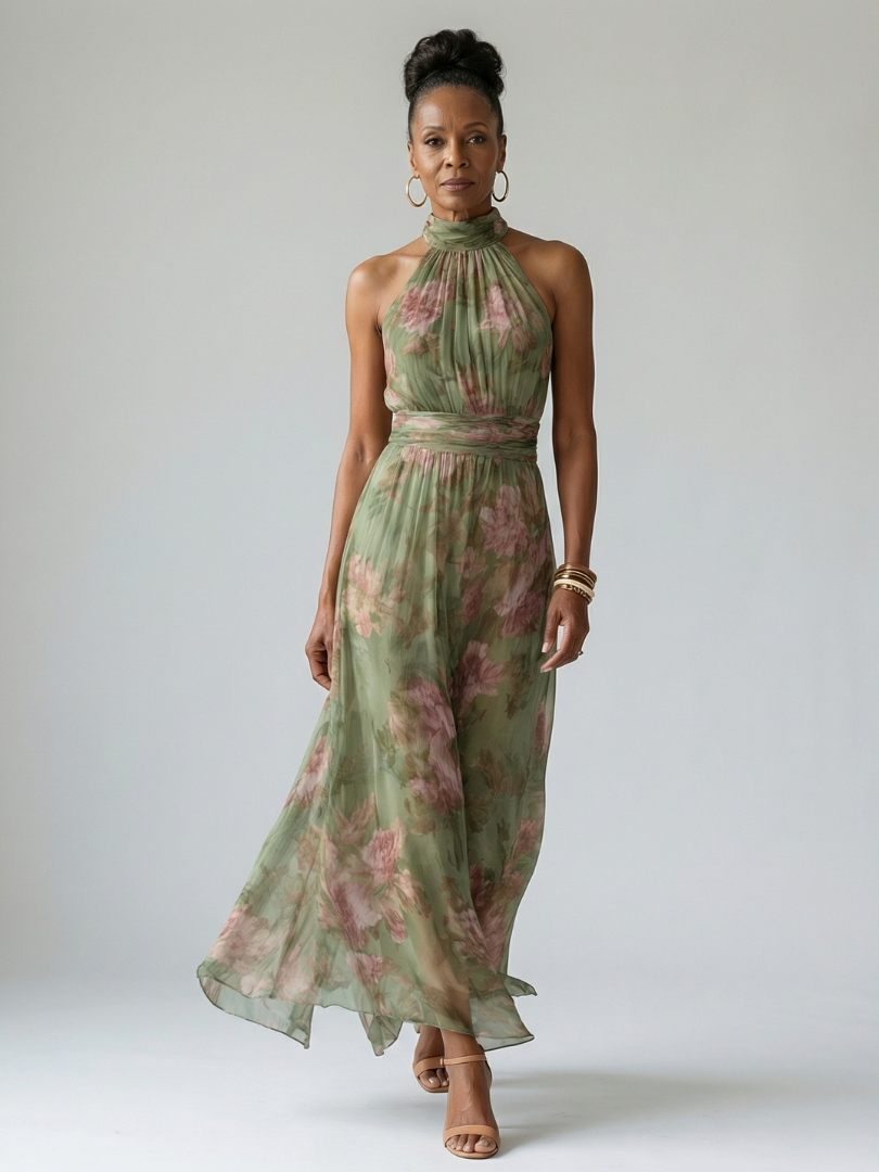 Léa | Gathered Halter Midi Dress