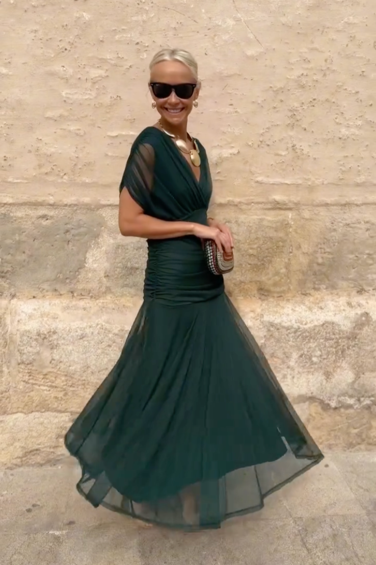 Margot | Pleated Waist V-Neck Maxi Dress