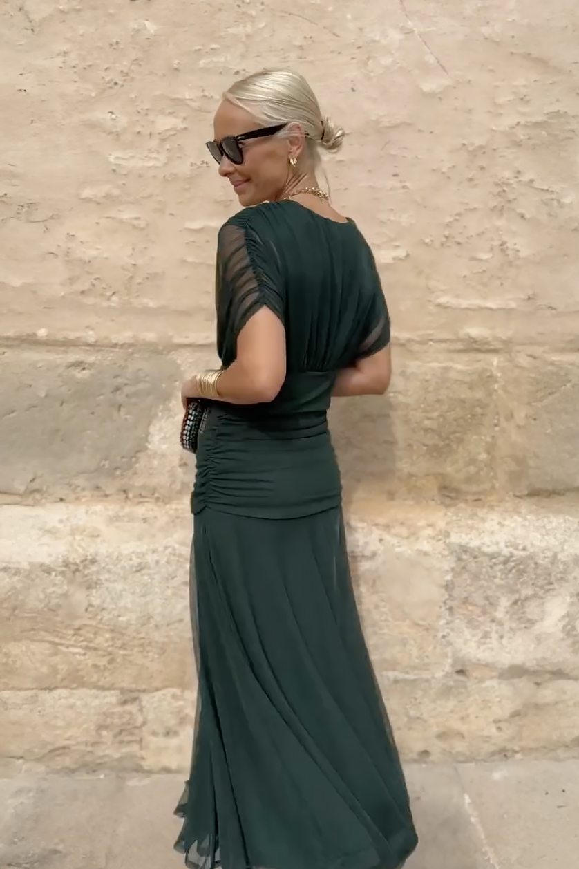 Margot | Pleated Waist V-Neck Maxi Dress