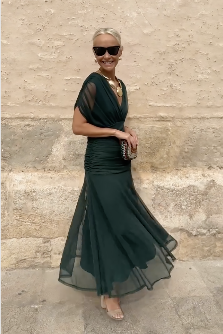 Margot | Pleated Waist V-Neck Maxi Dress