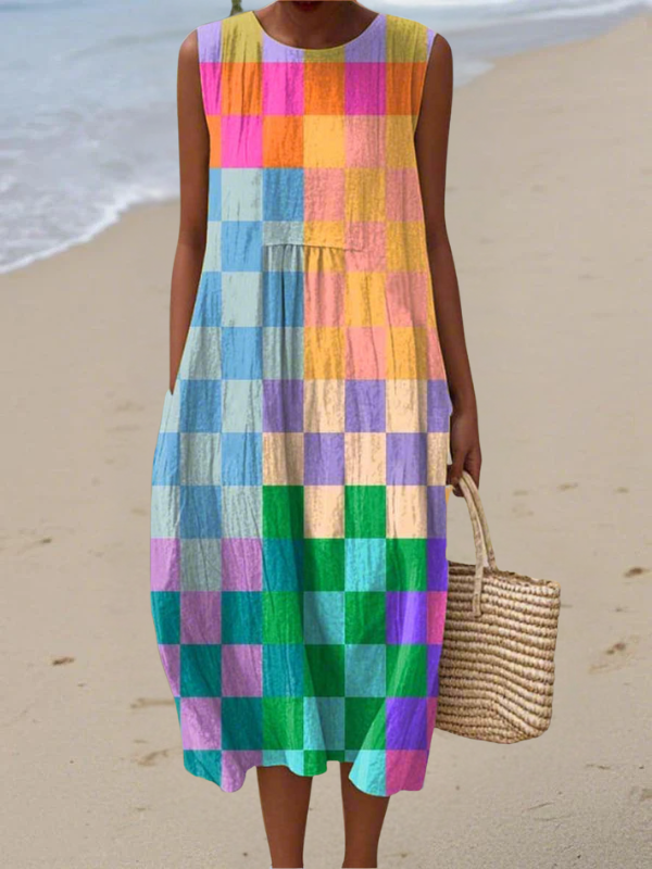 Lola | Rainbow Check Midi Dress