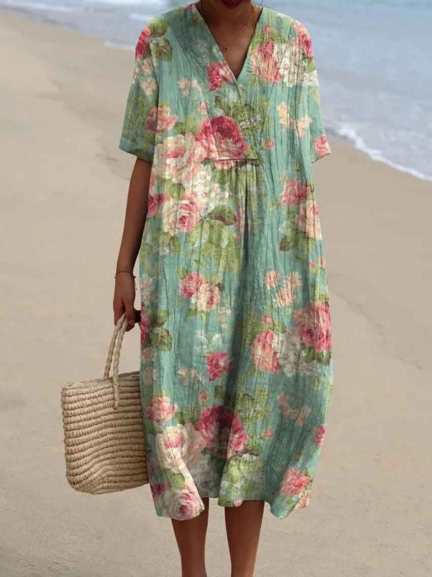 Clémentine | Vintage Floral Flow Midi Dress