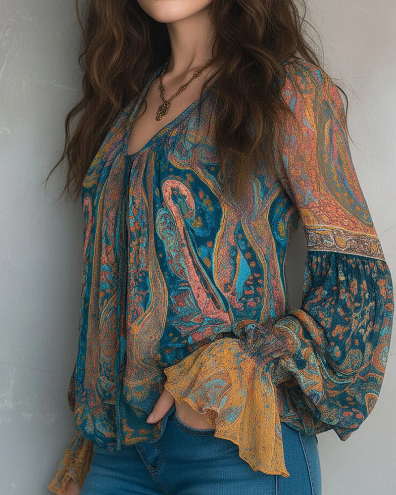 Isadora | Bohemian V-Neck Flared Sleeve Blouse