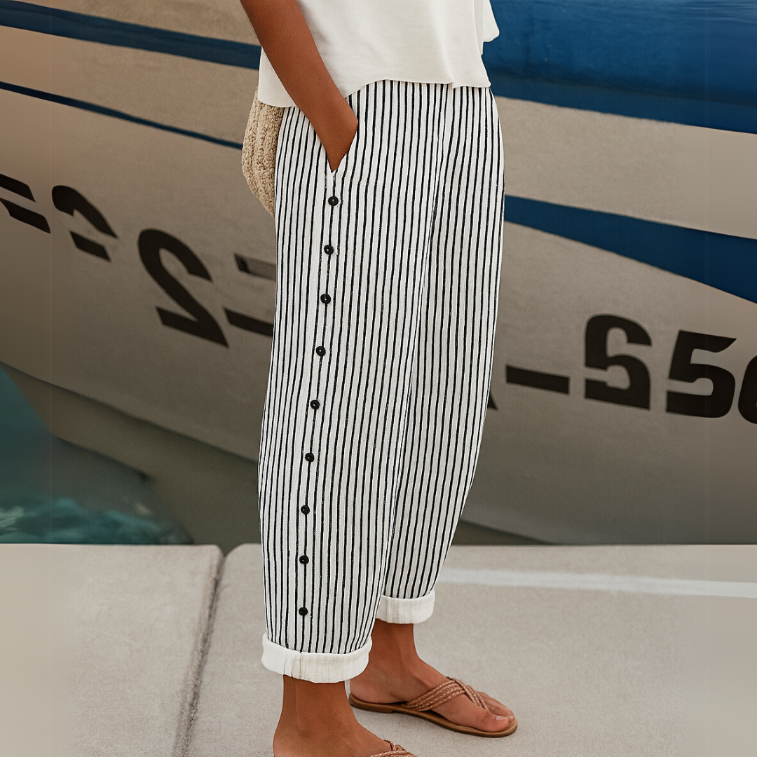 Valentina | Striped High-Waist Button Pants