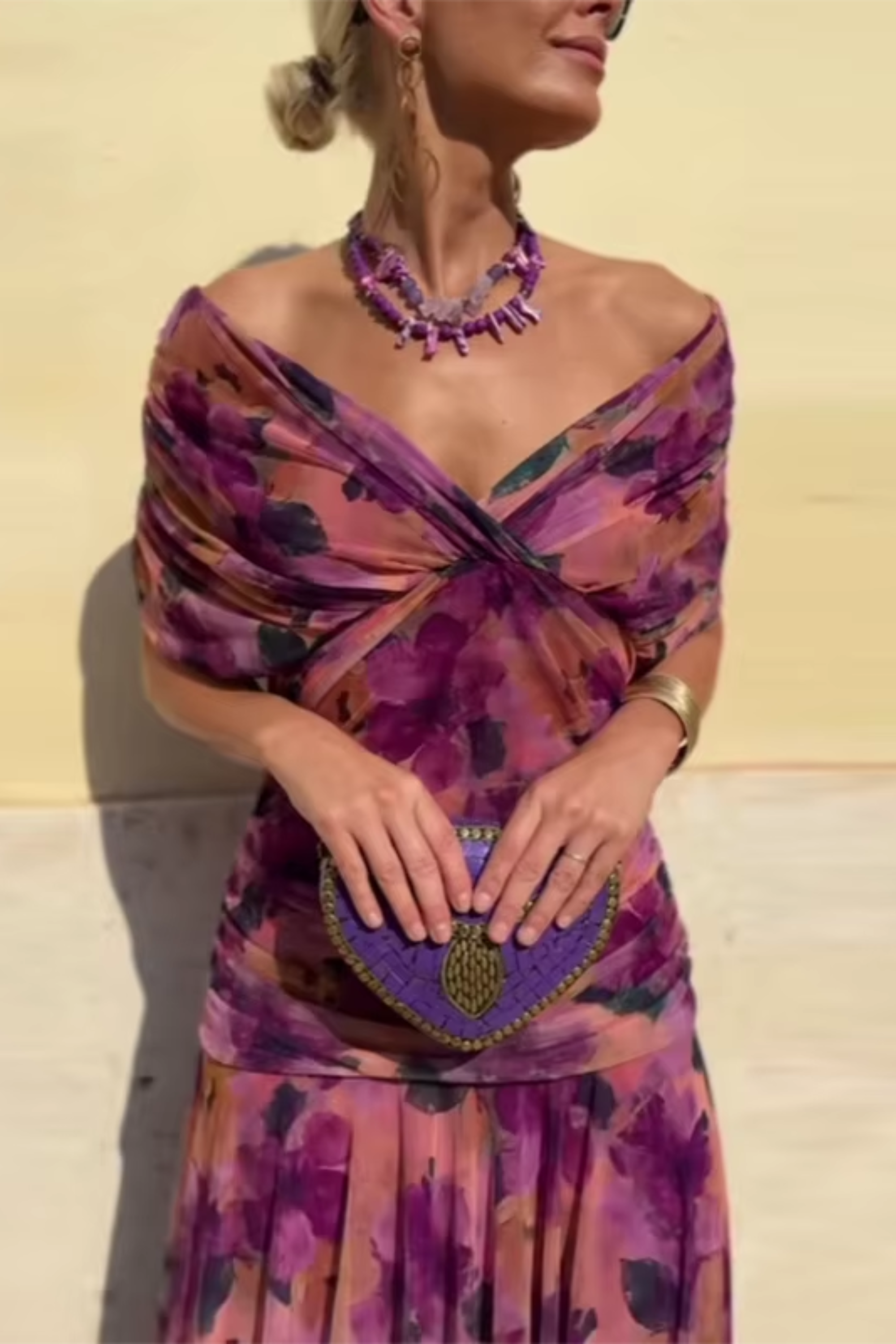 Margot | Pleated Waist V-Neck Maxi Dress