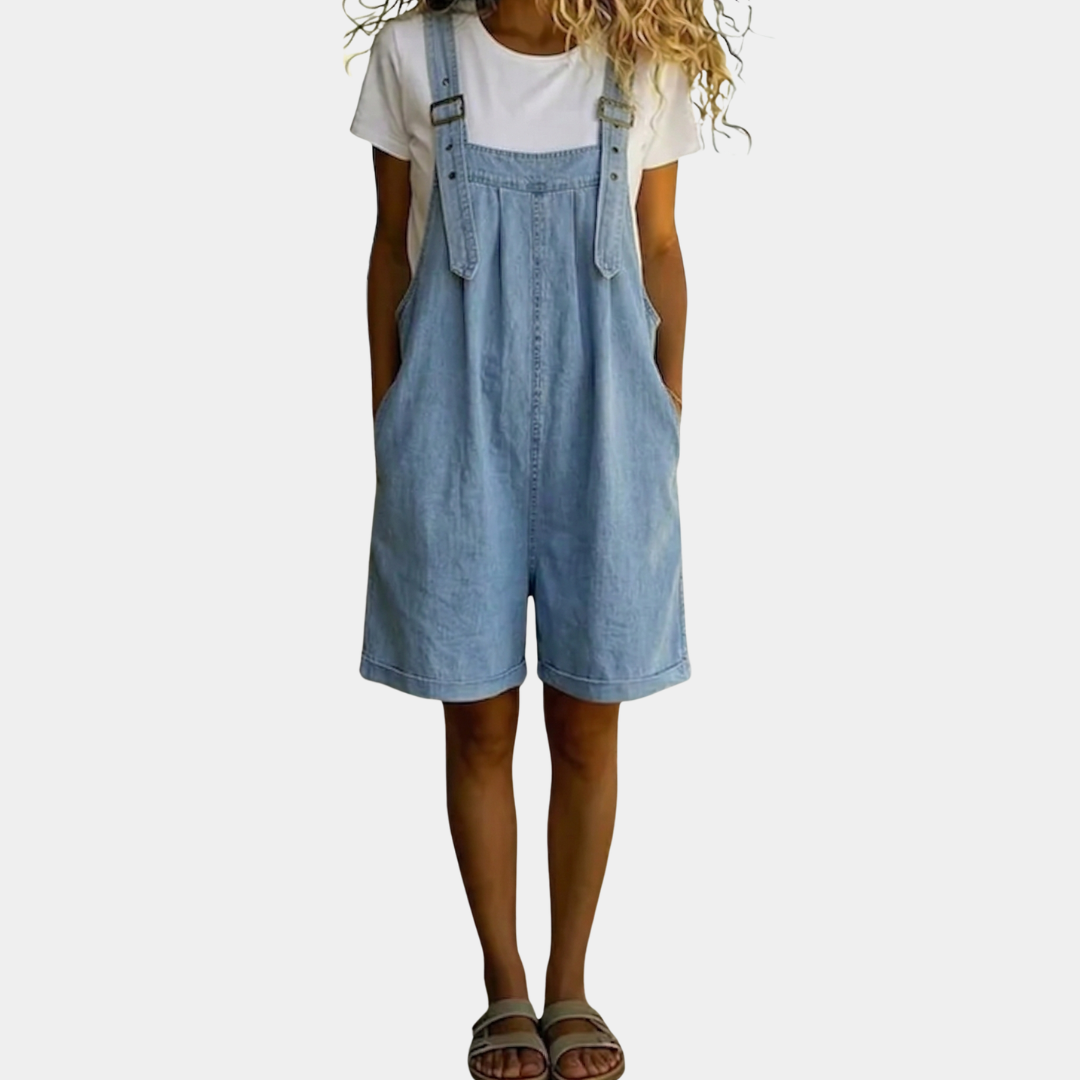 Thea | Vintage Washed Denim Short Overalls