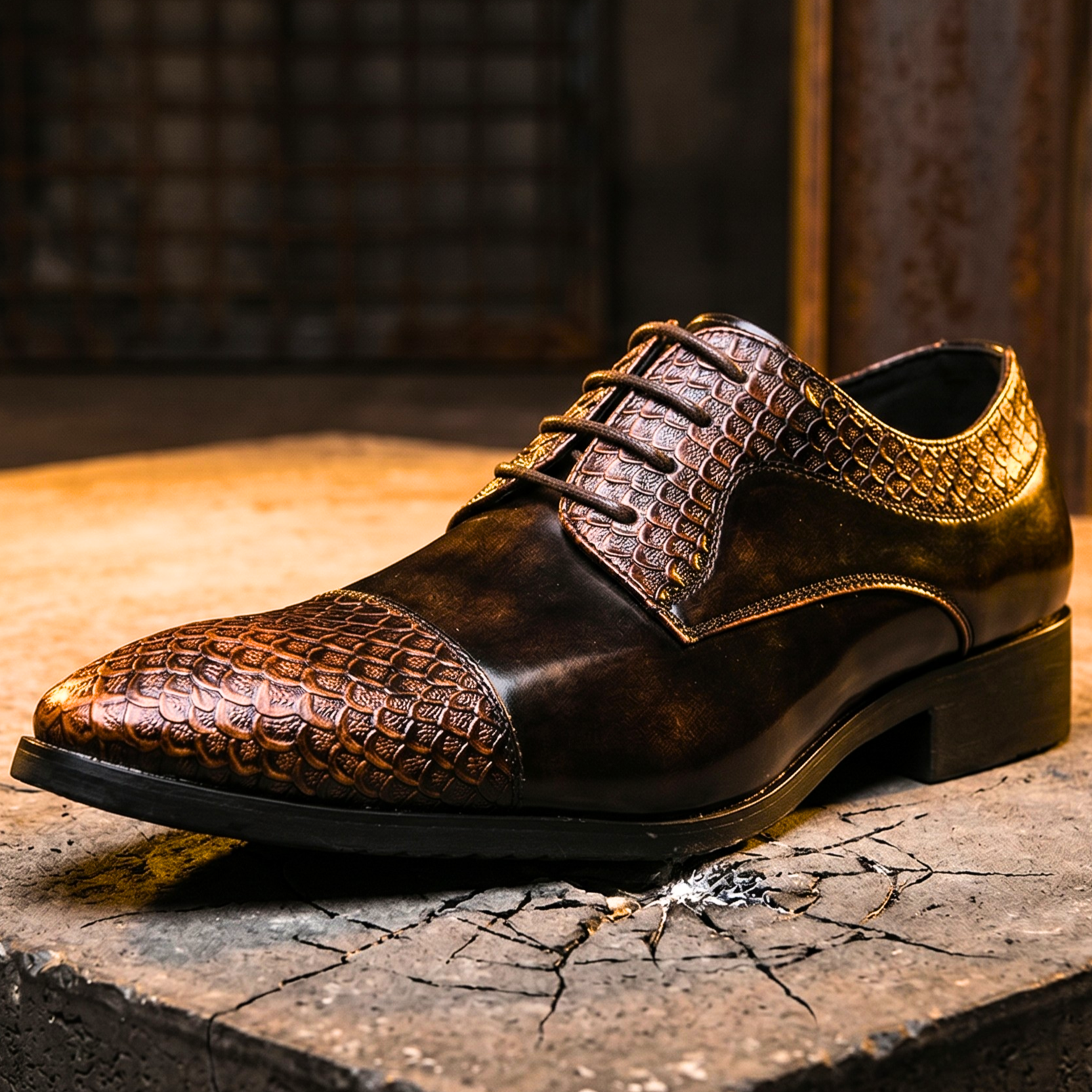 Reatlegile | Croc-Panel Leather Derby Shoes