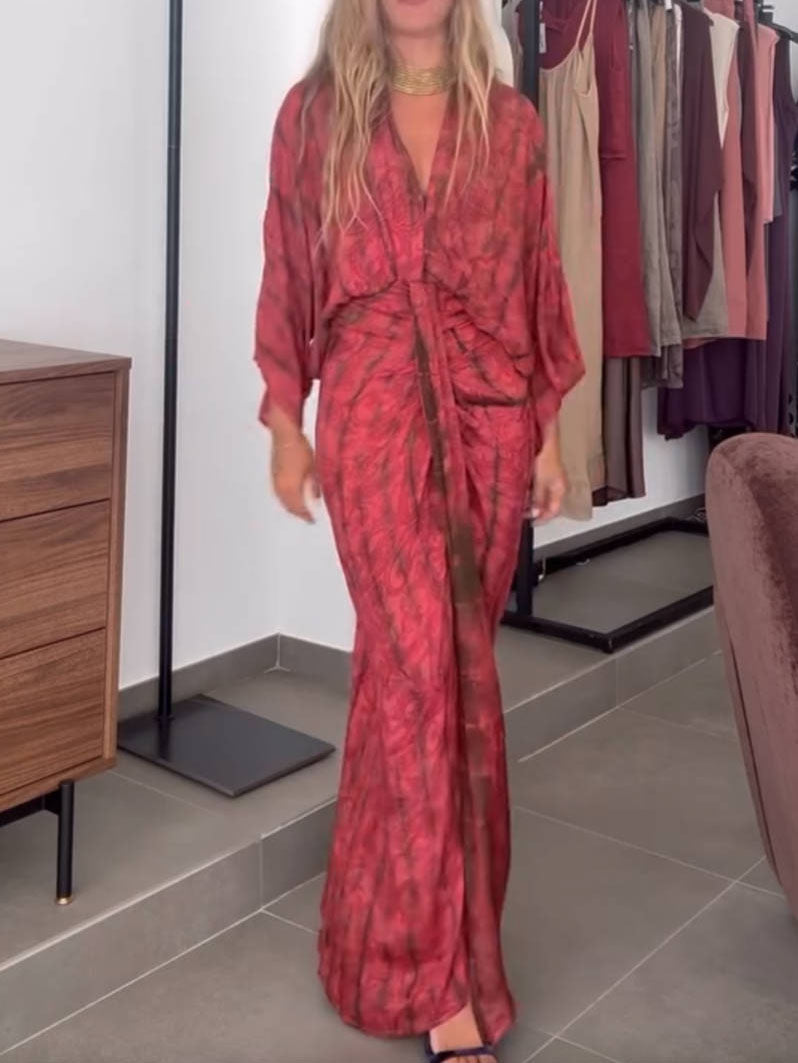 Thalia | Pleated Kimono Midi Dress