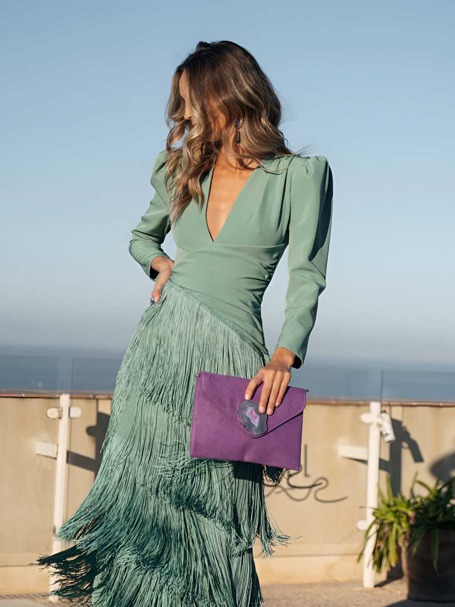 Elena | Fringed Sage Maxi Dress
