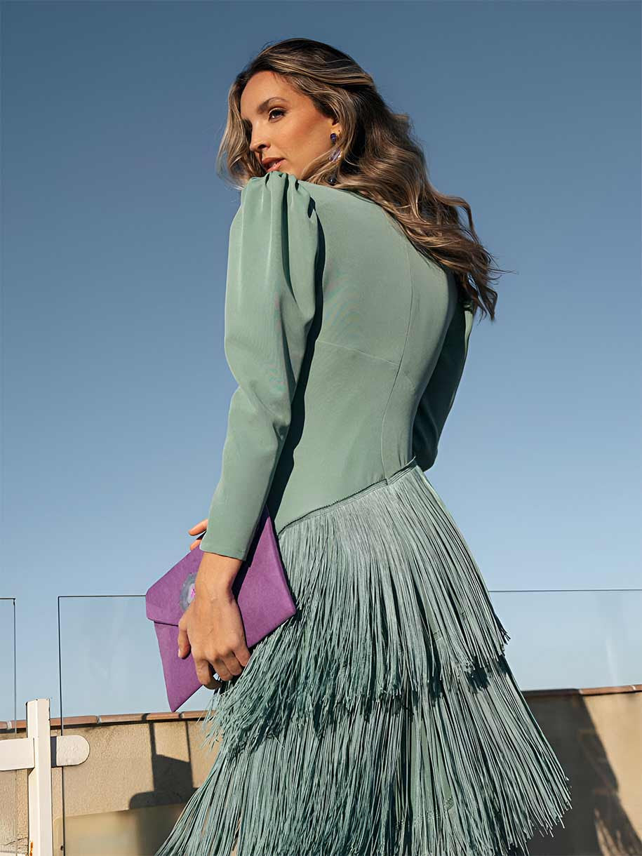 Elena | Fringed Sage Maxi Dress