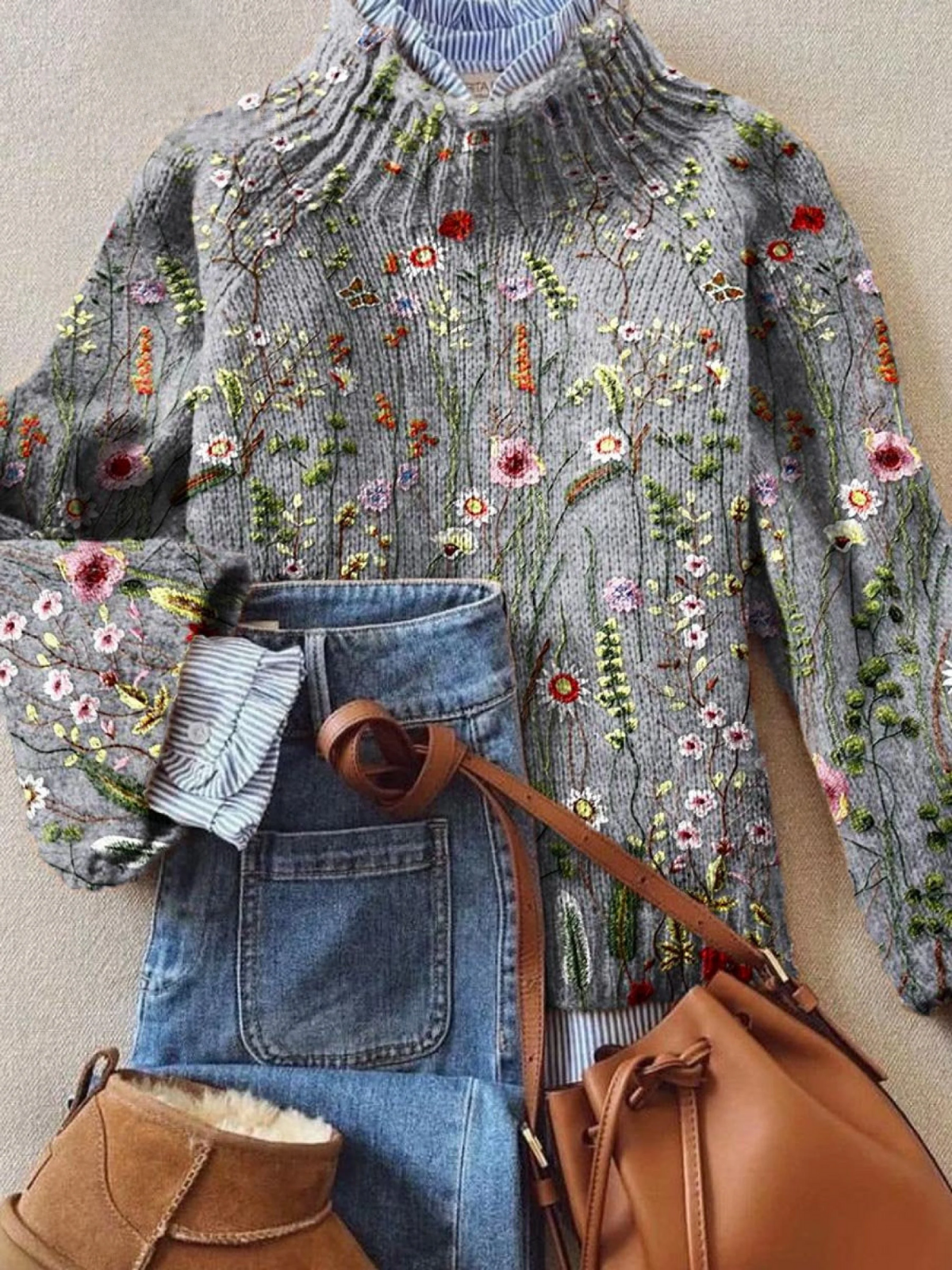 Margot | Floral Art Print Turtleneck Sweater