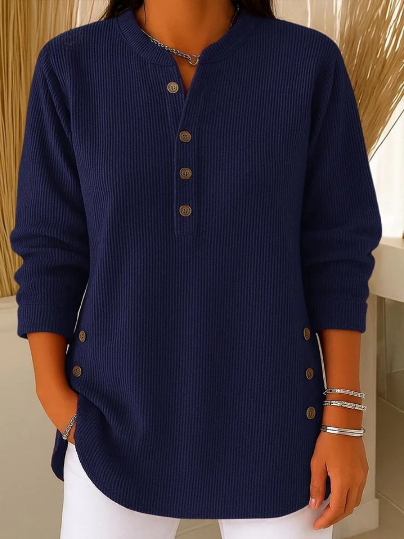 Moipone | Ribbed Henley Long Sleeve Top