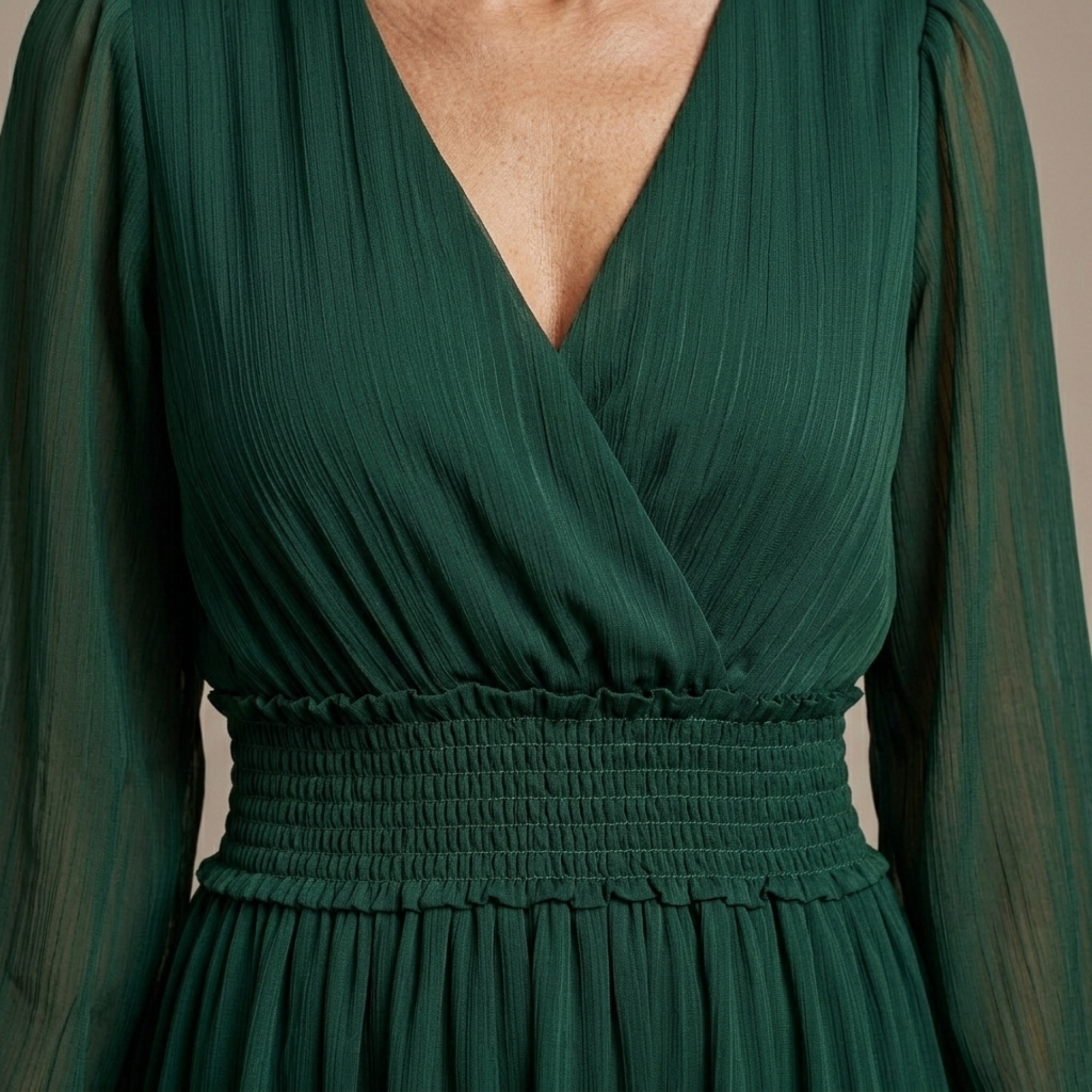 Juliette | Emerald Chiffon V-Neck Gown