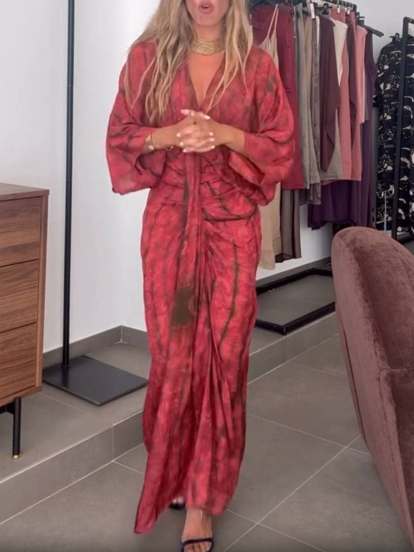 Thalia | Pleated Kimono Midi Dress
