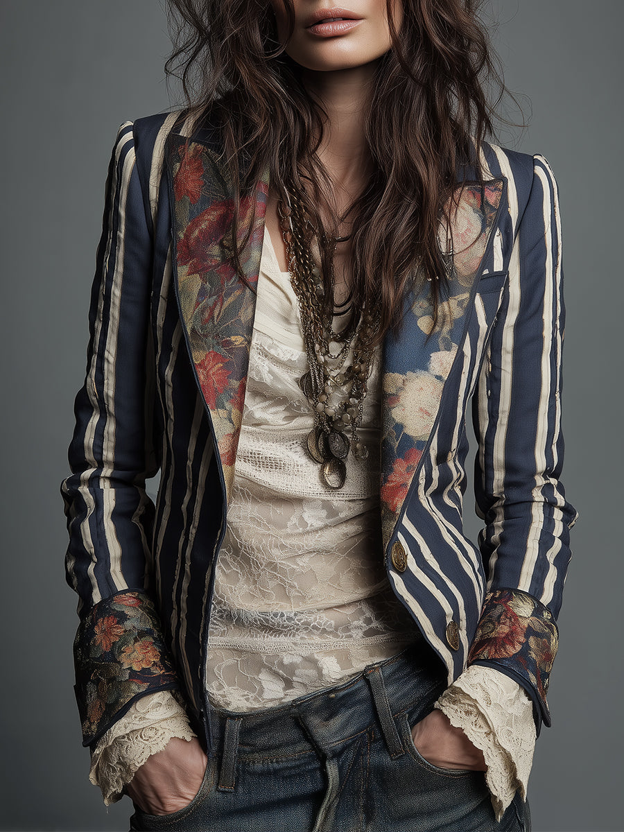 Moleboheng | Bohemian Striped Linen Blazer