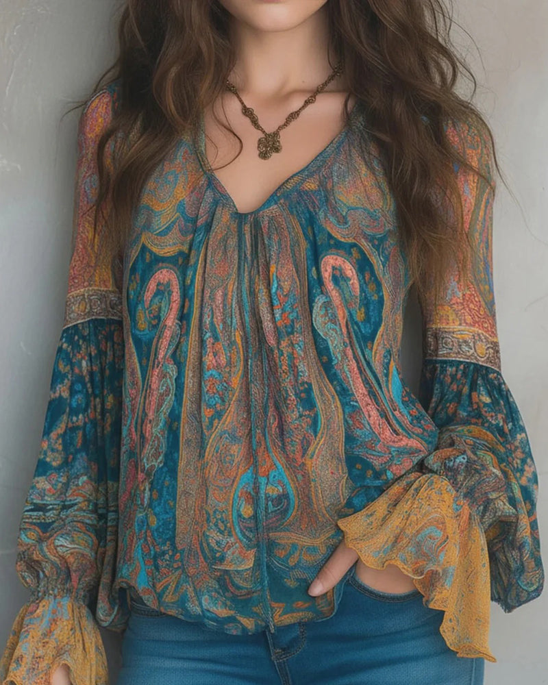 Isadora | Bohemian V-Neck Flared Sleeve Blouse