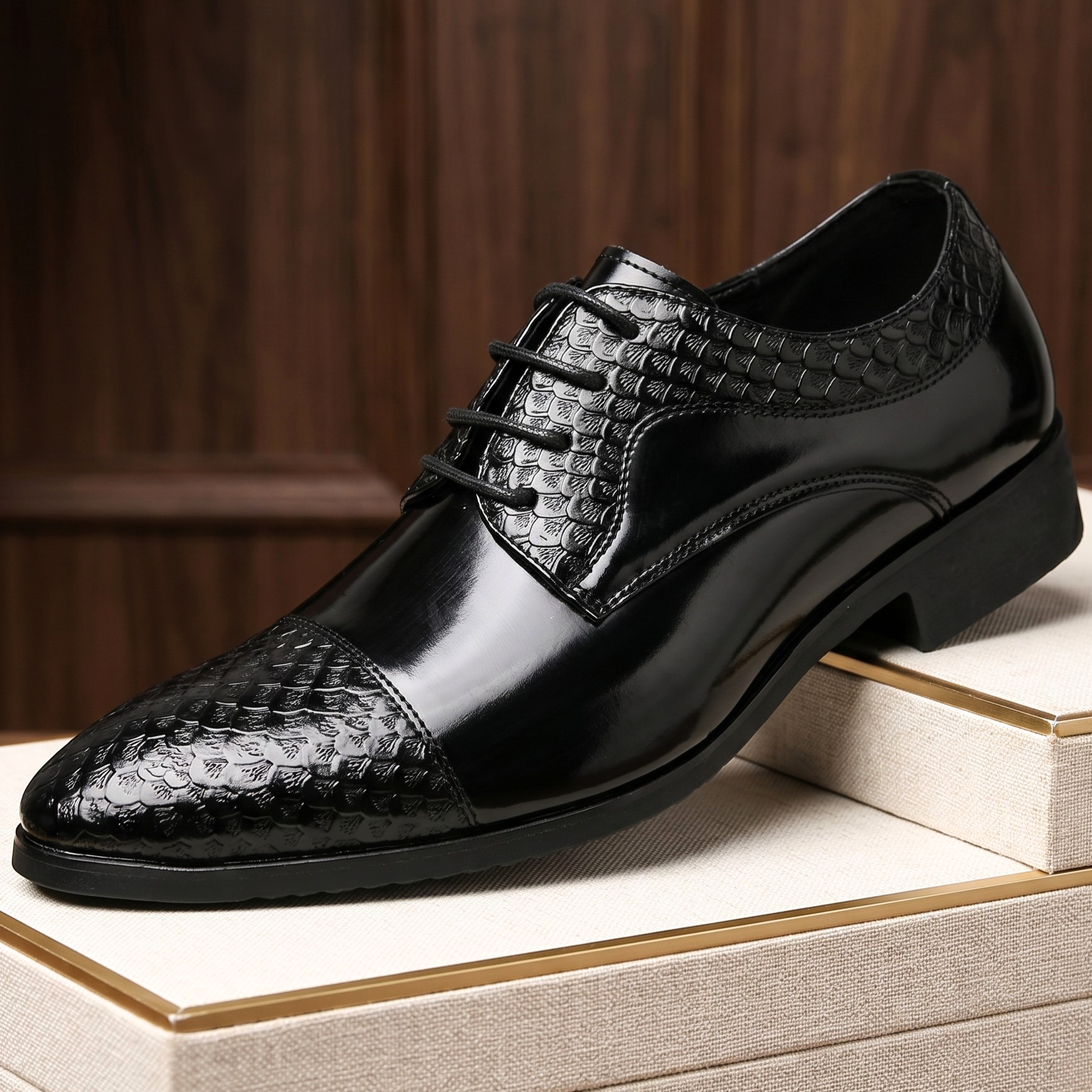 Reatlegile | Croc-Panel Leather Derby Shoes