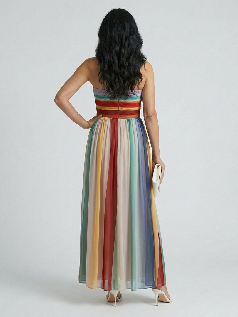 Gabrielle | Light Stripe Strapless Maxi
