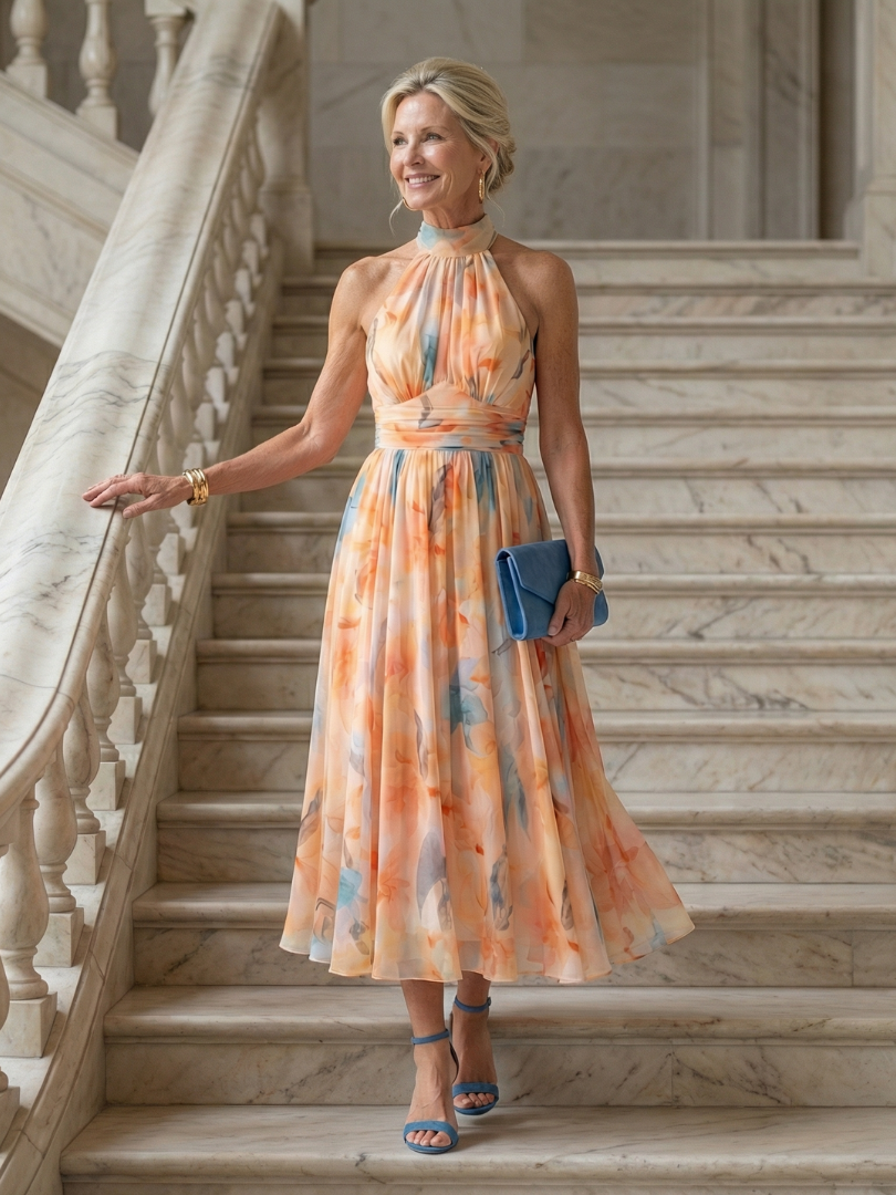 Chloé | Gathered Halter Midi Dress